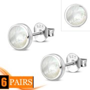 Mother of Pearl Round Silver Earrings - e365